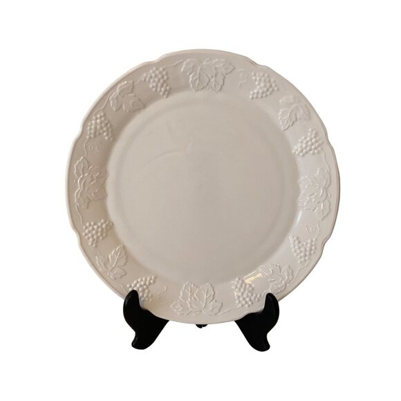 White Milk Glass Serving Platter 14 IN Round Grapes Leaves Replacement Vintage - Picture 1 of 9